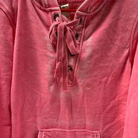 NWT Green Tea Womens Mineral Wash Lace Up Hooded Jacket Pink/Brick Small - Picture 2 of 6